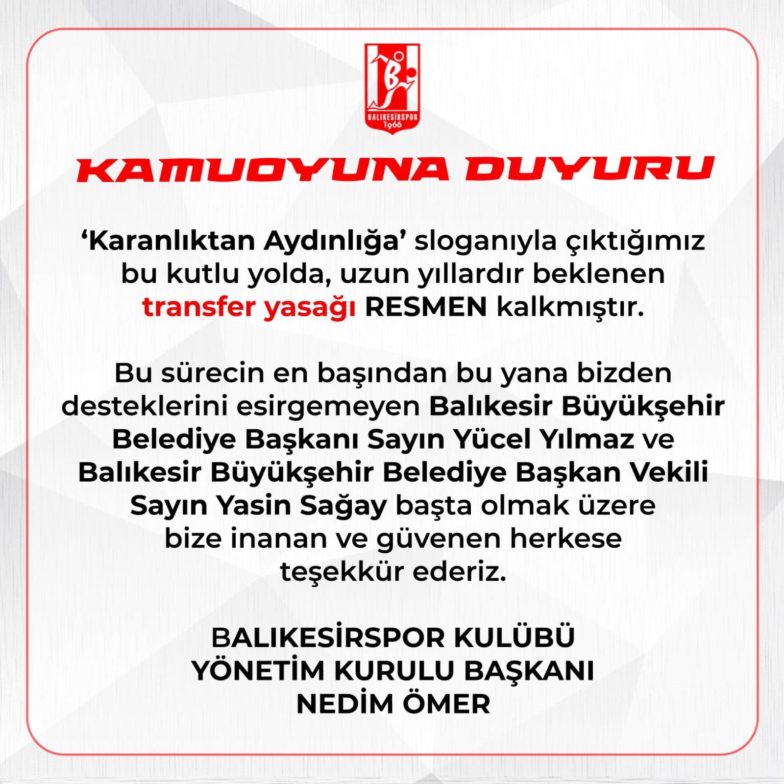 Balıkesirspor önündeki transfer engeli