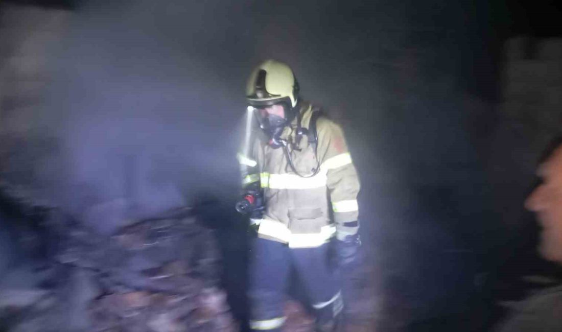 Balıkesir’in Erdek ilçesinde, Sahil Mahallesi’nde gece saatlerinde çıkan dam yangını,